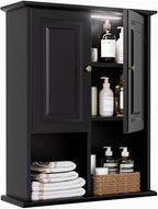 HAIOOU Bathroom Wall Cabinet with Motion Sensor LED Light, Wooden Medicine Cabinet Wall Mounted Cupboard, Over Toilet Storage Cabinet with Buffering Hinges and Adjustable Shelf - Black