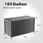180 Gallon Outdoor Storage Box, Large Resin Deck Box for Patio Furniture Cushion Garden Tools, Waterproof and Lockable Design(Black)