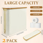 KASURE 2 PCS Toilet Paper Storage with Lid and Handle for 12 Rolls Foldable Toilet paper holder with storage Lightweight Basket for Toilet paper Organizer for bathroom with Feet for Towel Toys Beige