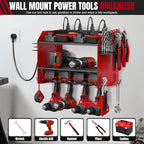 Modular Power Tool Organizer Wall Mount with Charging Station, 3-Layer Heavy Duty Drill Holder Rack & 8-Outlet Power Strip for Garage Workshop Storage