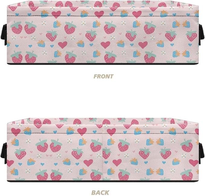 Storage Bin Organizer Collapsible Fabric Basket for Bathroom Kitchen Office Home Storage with Handles for Easy Carrying 13.89 x 7.13 x 4.37 Inch, Strawberry Love Flower Pink