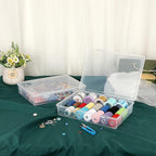 BTSKY Clear Plastic Storage Box with Flap Lid, Multipurpose Craft Organizers and Storage Box Art Supply Storage Organizer Plastic Sewing Box for Beads Pencils Notebooks, 4 Pack Medium