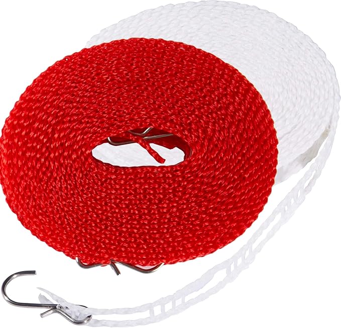 Clothesline 5m 1.64ft Length 2 Pack Camping Red White Clothes Drying Rope Portable Windproof Travel for Indoor Outdoor Laundry