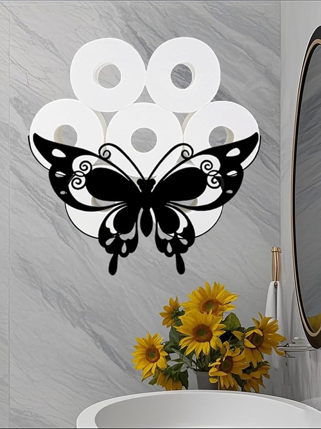 Lovely Butterfly Toilet Tissue Holder,Animal Paper Holders,Decorative Metal Papers Holder,Funny Toilet Animal Storage for Bathrooms,Bathroom Paper Organizer for Extra 8 Rolls Wall Mounted Art Decor