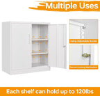 STANI Metal Storage Cabinet, Storage Cabinet with 2 Adjustable Shelves, Steel Counter Cabinet with Lockable Doors for Home Office (White)