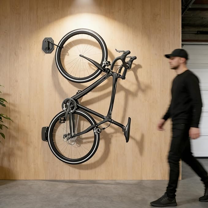 Swivel Bike Wall Mount, Heavy Duty Vertical Bike Rack with Fixed Hooks for Garage Storage, Wall Mounted Bicycle Hangers Holds up to 77 lbs for Indoor, 1 Pack