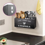 Rustic Wooden Utensil Holder for Countertop - 4 Compartment Farmhouse Heavy-Duty Flatware Caddy & Silverware Organizer - Large Kitchen Decor for Spoons, Forks, Parties, Coffee Bar & RV