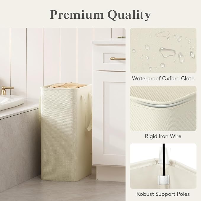 Lifewit 50L Slim Laundry Hamper, Narrow Small Laundry Basket with Handle for Dirty Clothes, Collapsible Tall Thin Laundry Bin for Bathroom Bedroom Dorm College, White