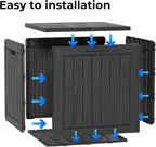 Outdoor Storage Box Waterproof, 35 Gallon Lockable Resin Deck Box Small, Patio Storage Bin for Pool Accessories Cushion Furniture, Garden Tools, UV-Resistant Outside Delivery Black