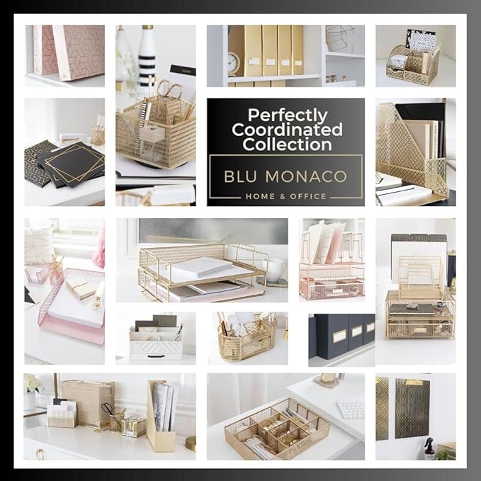 BLU MONACO | White Wood Desk Organizer with Drawer | Compact Desktop Mail & Office Supplies Storage with 6 Compartments | Modern Home Office Accessories for Women, Kitchen Counter & Reception Areas