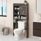 Over The Toilet Storage Cabinet, Farmhouse Storage Cabinet Over Toilet with Sliding Doors & Toilet Paper Holder Stand，Home Space-Saving Toilet Rack, for Bathroom, Laundry(Dark Grey)