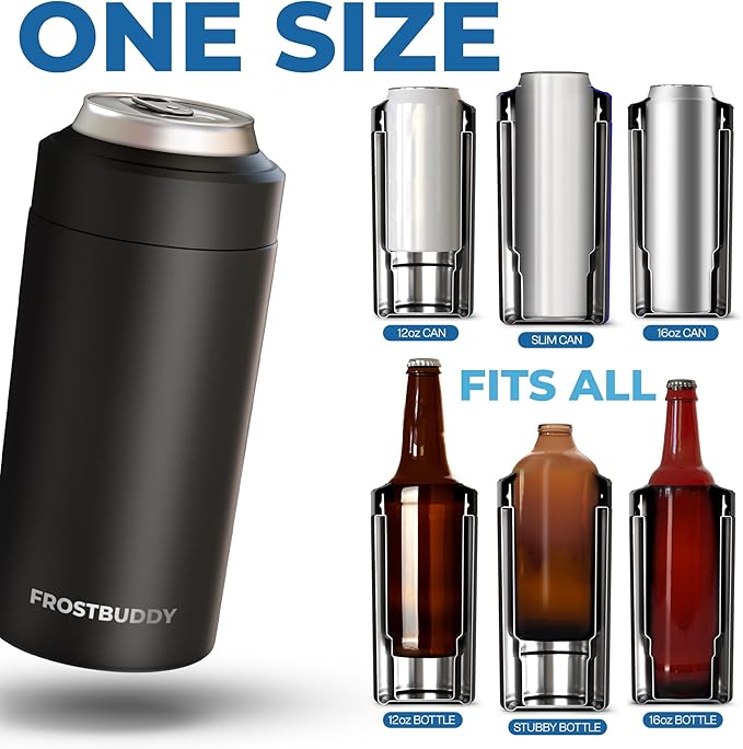 Frost Buddy Universal Can Cooler - Fits all - Stainless Steel Can Cooler for 12 oz & 16 oz Regular or Slim Cans & Bottles - Stainless Steel (Nebula Glitter)