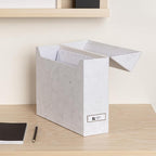 Bigso Lovisa Fiberboard Label Frame 12 File Storage Box - Paperwork Storage Box with Metal Label Holder - Durable Document Organizer with Flip Top Lid - 3.7in x 13in x 9.4 in - Marble