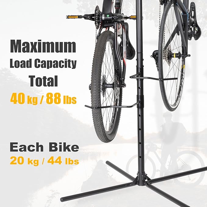 CyclingDeal Bike Vertical Freestanding Hanger Parking Rack - Fully Adjustable Gravity Storage Floor Stand - Safe & Secure for Hanging MTB Road Bicycles in Garage or Home - 2 Bikes Vertical