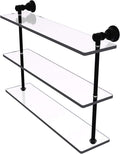 Allied Brass CL-5-22 Carolina Collection 22 Inch Triple Glass Shelf, Matte Black