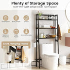 Tangkula Over-The-Toilet Storage Rack, 3-Tier Freestanding Bathroom Space Saver Shelf w/ 2 Hanging Hooks & Toilet Paper Holder, Metal Above Toilet Storage Rack for Bathroom Laundry (Black, 62.5”H)