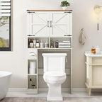 Vabches Over The Toilet Storage Cabinet, Farmhouse Storage Cabinet Over Toilet with 2 Barn Doors && Toilet Paper Holder Stand，Home Space-Saving Toilet Rack, for Laundry, Restroom, Bathroom