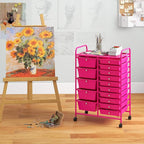 LUARANE Rolling Cart with 15 Drawers, Craft Storage Cart with Portable Handles & Lockable Wheels, Mobile Toys Organizer, Large Capacity Utility Drawer Cart Home Office School Teacher (Hot Pink)