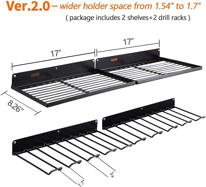 Power Tool Organizer with Charging Station,Drill Holder Wall Mount,Garage Storage Shelves for Organization and Storage,Heavy Duty Pegboard Wall Organizer Set Solid Metal Black 2 Pack 4 Set…