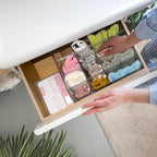 2 PCS Sock Underwear Organizer Clear Storage Containers 16 Cell Adjustable Dividers Plastic Drawer Organizer Box with Lids for Ties Bra Scarf (11.8×9.4×3.9")
