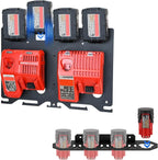 3-in-1 Metal Wall Mount for Milwaukee Charger, Battery and Drill, Battery Holder for 4×M12 & 4×M18 Batteries, Charger Holder for 2x M12-18C/2x M12-18FC/1x M18 DFC Chargers, Power Tool Organizer