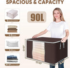 BALEINE 4 Pack Clothes Storage Bags, 24 Gallon Storage Containers with Reinforced Handle, Sturdy Zipper, Closet Organizer for Blanket, Comforter, Pillow, Bedding (Brown, 4 Pack)