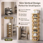 Foldable Shoe Rack, 2 - 9 Tier No-Tool Assembly Bamboo Organizer with Anti-Wobble X-Design for Small Spaces, Sturdy Vertical Storage Shelf for Entryway, Closet, Apartment & Dorm (Yellow,5 Layers)