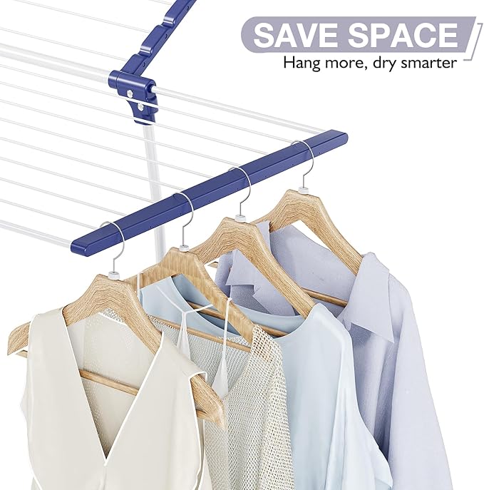 APEXCHASER Clothes Drying Rack - Foldable Laundry Rack Indoor Outdoor, Gullwing Drying Rack Clothing with 10pcs Clips + Bag, Collapsible Space-Saving Clothes Rack for Drying Towels Dolls, White