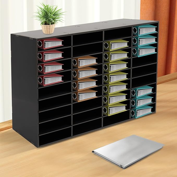 Mail Sorter Organizer, PVC Countertop Literature Organizer, Student Mailbox for Classroom, Desktop Bill Paper Organizer for Office Home School, 36 Compartments, Black