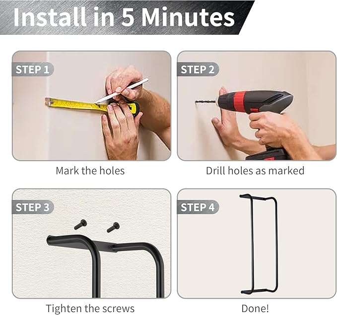 Towel Racks for Bathroom, 304 Stainless Steel Towel Rack Wall Mounted, Bathroom Towel Holder with Hooks, Towel Holder for Bathroom Wall for Storing Towels, Robes, Black