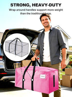 4 Pack Large Strong Moving Bags with Zippers & Carrying Handles - Water-Resistant - Heavy Duty Storage Tote for Space Saving, Fold Flat, Alternative to Moving Box (Pink)