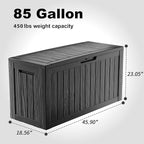 85 Gallon Outdoor Waterproof Resin Storage Deck Box Lockable Outside Bench UV Resistant Bin Patio Porch Furniture Pool Float Garden Tool Cushion Black
