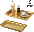 Vintage Farmhouse Decor Metal Vanity Tray(2 Pack),Countertop Guest Hand Towel Storage Organizer Tray Dispenser, Sturdy Holder for Perfume,Cosmetics, Jewelry, Makeup Bathroom Organizer（Gold）