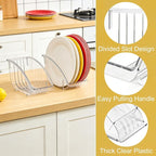4 Pack 10 Inch Paper Plate Holder, Plastic Plates Dispenser Organizer, Under Cabinet Vertical Dinner Dish Drainer, Reusable Plate Drying Rack, Salad Dessert Dish Cradle for Kitchen Countertop