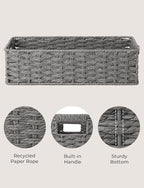 StorageWorks Toilet Tank Basket for Bathroom, Round Paper Rope Wicker Storage Basket Back of Toilet Tank Top, 14 ¼"L x 6 ¾"W x 3 ¾"H, 1 Pack