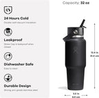 Hydro Flask Travel Water Bottle - Insulated Stainless Steel - Wide Straw Lid, Non Spill, Leakproof in 32 Oz Capri Blue