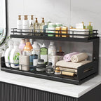 Under Sink Organizer Upgrade To Professional Rails,2-Tier Dual Pull Out Cabinet Storage,Height Adjustable Slide Out Drawers For Bathroom Kitchen,2 Pack-21"Dx12.8"-16.9"H,Black