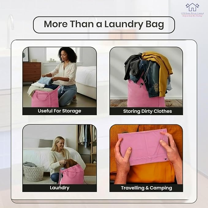 LFH Home Cotton Canvas Large Laundry Bag with Handle, Heavy Duty Drawstring Closure Washable Laundry Bags, School Travel, Home, Hotel, College Dorm, Organizer Sack, Toys Clothes 20x30-Pink