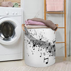 Musical Notes and Clef Sheet Print Collapsible Laundry Basket Large Laundry Hamper Waterproof Foldable Storage Bins Laundry Basket with Leather Handles Clothes Nursery Hampers