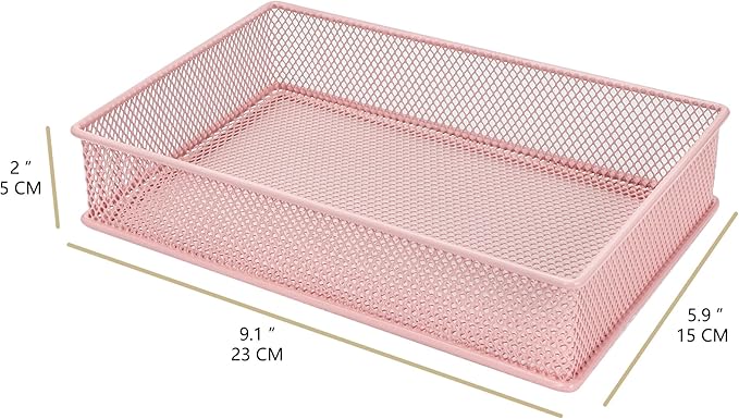 Annova Mesh Stackable Drawer Cabinet and Shelf Organizer Bins Storage Basket School Office Supply Holder Tray- Set of 2 (Light Pink, 6x9x2 Inch)