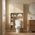 31''W Over The Toilet Storage Cabinet with Fluted Door, Oak Bathroom Organizer with Adjustable Shelf, 67''H Tall Natural Toilet Paper Holder Stand Wave Door for Restroom, Laundry Room
