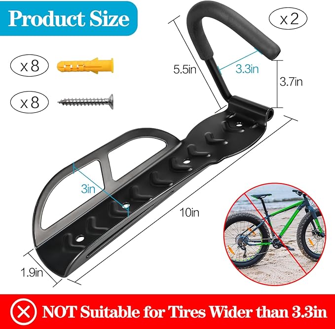 DkOvn 2 Pack Bike Rack Garage Wall Mount, Wall Mount Bike Rack with Screws, Heavy Duty Steel Vertical Bike Hook Holds Up to 66lb for Indoor Storage