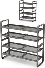 SNTD Shoe Rack - Expandable Shoe Organizer for Closet, Adjustable Metal Shoe Shelf Storage, Stackable Long Shoe Stand Holder for Garage, Entryway, Door Entrance (Grey, 4-Tier)