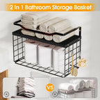 Towel Racks for Bathroom,Towel Rack Wall Mounted, 6 Tier Rolled Or Folded Towel Holder with Floating Shelves, Bathroom Towel Holder for Bath, Hand Towels,Metal and Wood,Full Black
