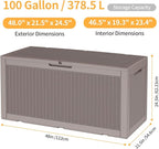 DRATO 100 Gallon Large Deck Box, Outdoor Storage Box for Patio Furniture, Patio Cushions, Gardening Tools, Pool Supplies,660lbs Weight Capacity,Waterproof Resin Storage Boxes（Gray，100 Gallon）