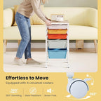 GOFLAME 5-Drawer Rolling Storage Cart, Craft Storage Cart with Wooden Tabletop and Lockable Wheels, Art Cart Supply Storage Organizer with Metal Frame for Home Office Classroom, Macaron Color