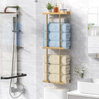 Towel Rack for Bathroom, Wall Mounted Vertical Rolled Towel Storage Organizer Holder with Shelf, Holds Up 6 Large Bath Sheets, Gold Large Size