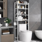 Over-The-Toilet Storage Rack, 4-Tier Bathroom Organizer Shelf Over Toilet with Adjustable Shelf and Basket, Freestanding Space Saver Bathroom Shelves Above Toilet for Room (Pure White)