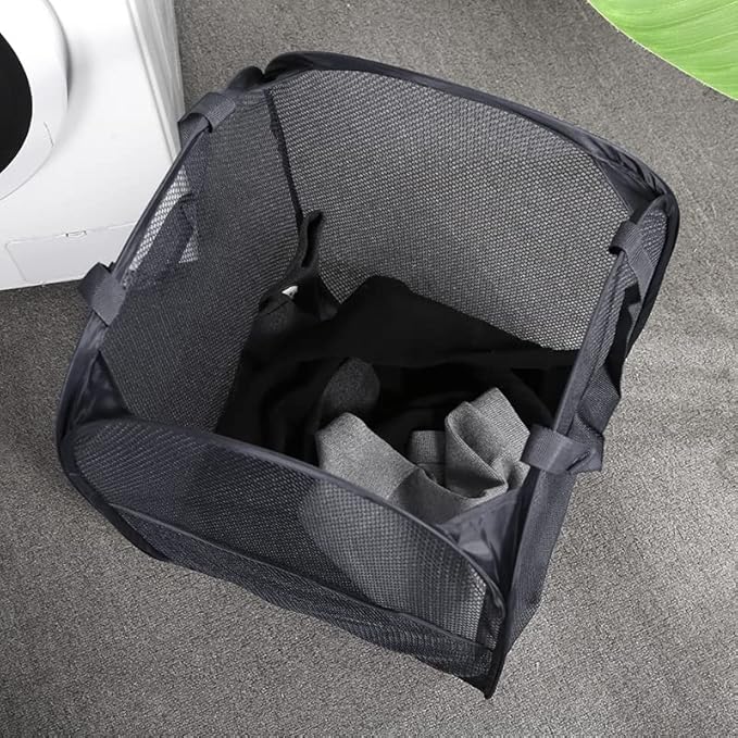 2 Pack Popup Laundry Hamper,Foldable Mesh Laundry Basket with Durable Handle,Easy to Open and Fold for Dorm, Laundry Room, Bedroom, RV(Black and Black)…