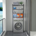 4-Tier Over The Toilet Storage, Adjustable Over Toilet Bathroom Organizer Rack, Freestanding Bathroom Shelves Above Toilet Storage, Sturdy Bathroom Space Saver with Basket and Shelves, Gray